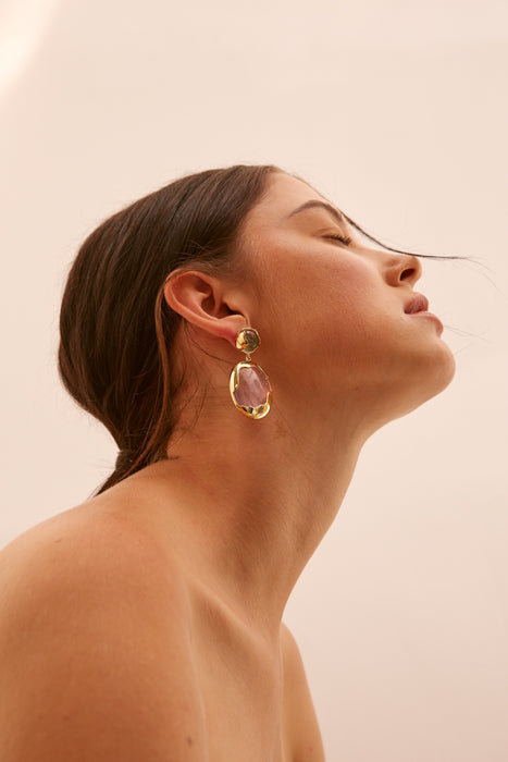 Oval Drop Earrings - Amethyst